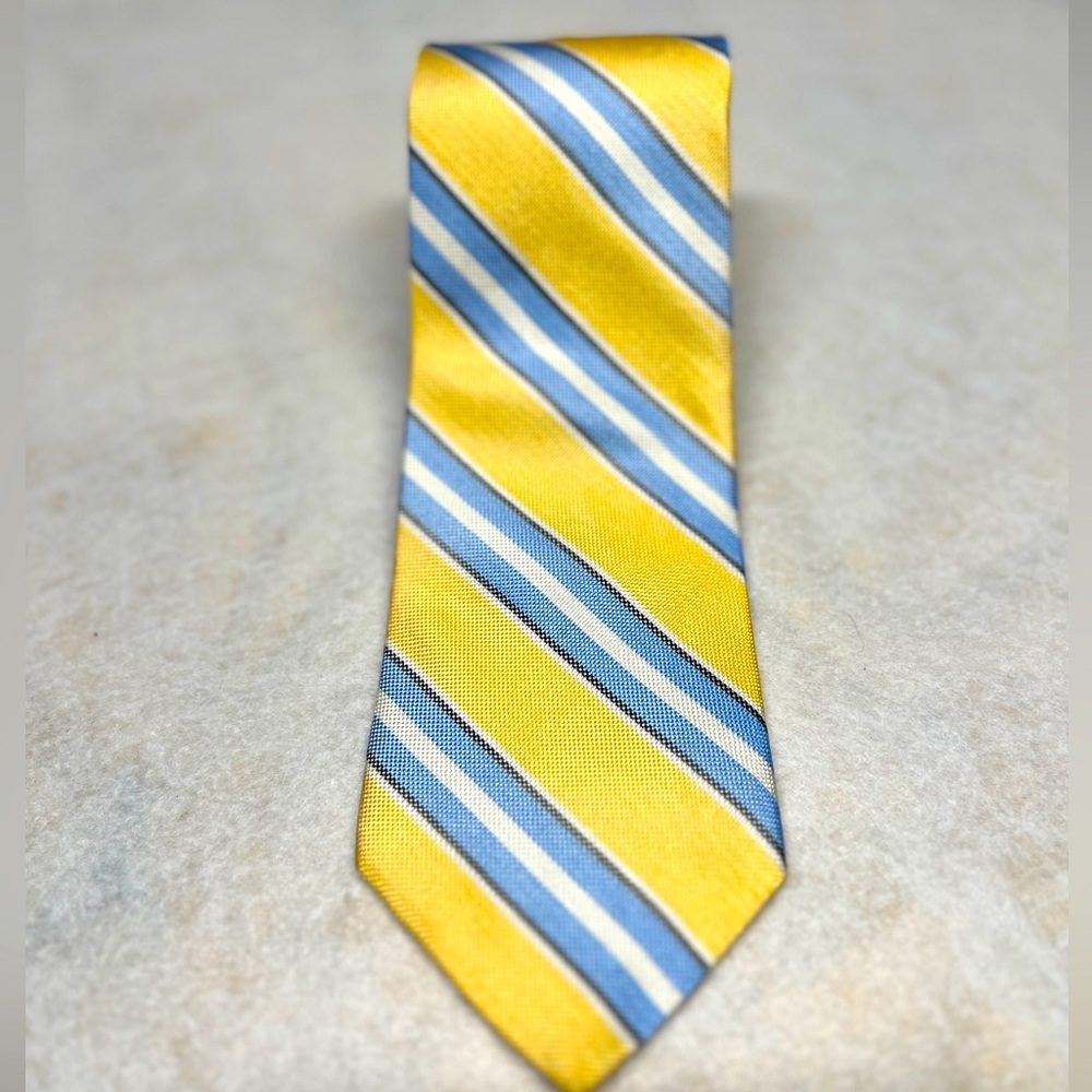 Brooks Brothers Yellow,‎ Blue & White Striped Tie 100% Silk Made in USA EUC